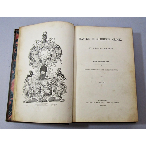 289 - Dickens Master Humphrey Clock by Cattermore and Browne, two volumes part leather bindings, 1840, 1st... 