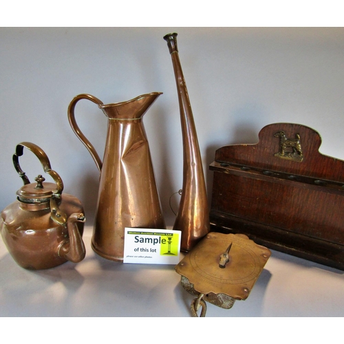 1458 - A miscellaneous collection of items including, a mahogany pipe stand, a large brass key 36cm, two pa... 