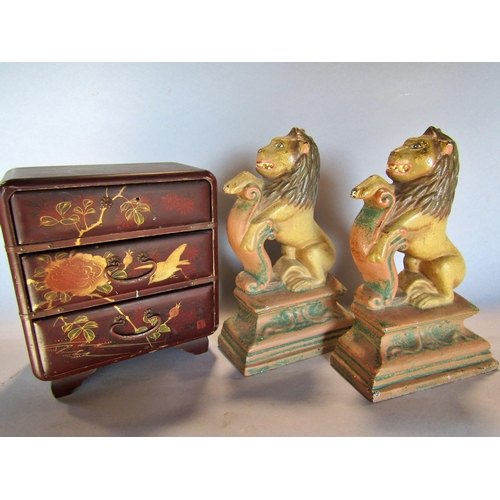 1469 - A miscellaneous collection of items including a pair polychrome cast iron bookends or door stops of ... 