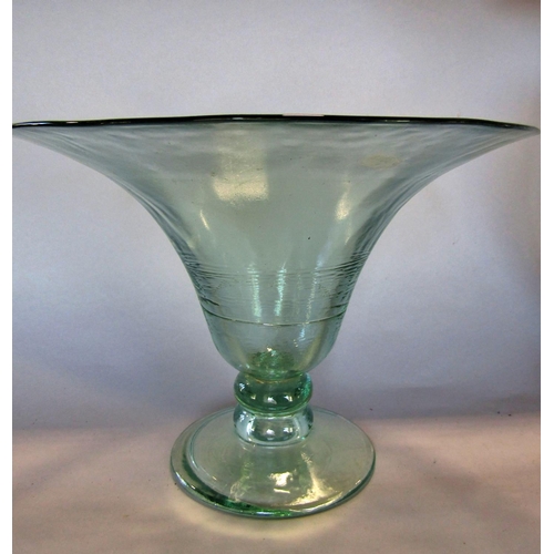 1481 - A cut glass vase shaped table lamp with a brass finish, and a cloudy blue glass fruit bowl.