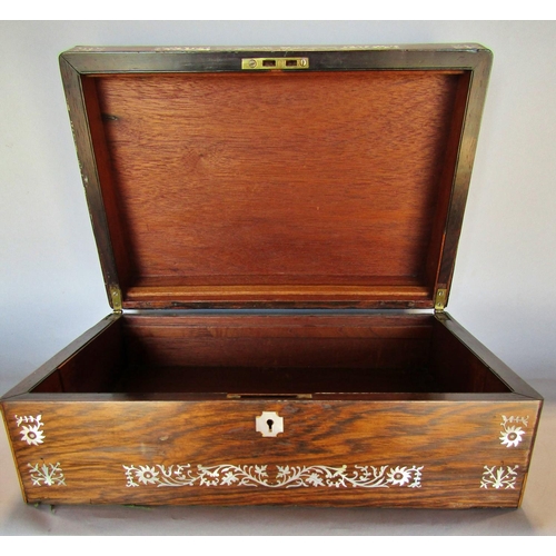 1495 - A 19th century rosewood and Mother of pearl inlaid writing box and another mahogany sarcophagus shap... 