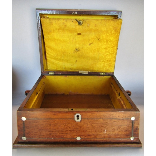 1495 - A 19th century rosewood and Mother of pearl inlaid writing box and another mahogany sarcophagus shap... 