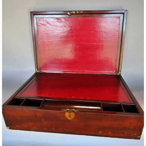 1509 - A large 19th century mahogany writing slope, with a red leather lined interior, 51cm wide.