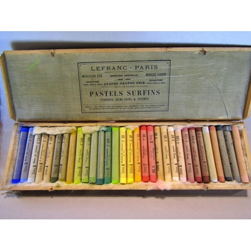 1510 - Three wooden artist’s pencil and paint boxes, including paint brushes, pencils etc, and Lefranc of P... 