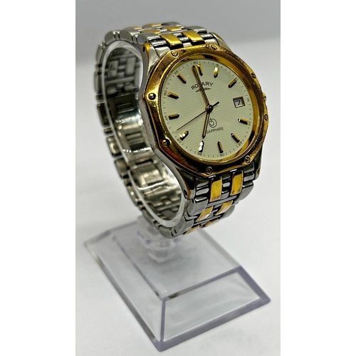 1357 - A Rotary Sapphire Gent's wristwatch with gold plated stainless steel casework, ivory coloured dial, ... 