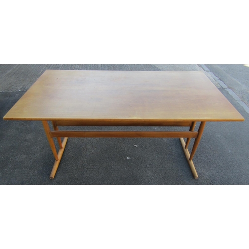 2419 - A mid-20th century beechwood refectory table of simple construction the plank top raised on turned s... 