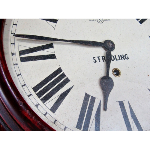 1538 - A Stradling circular mahogany wall clock, with key but no pendulum, 39cm diam.