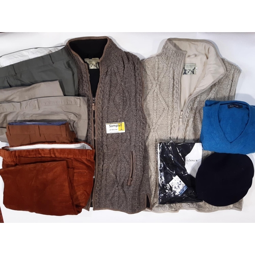 1562 - Boxful of good quality mens country style clothing including two zip up woollen gilets by Peter Chri... 