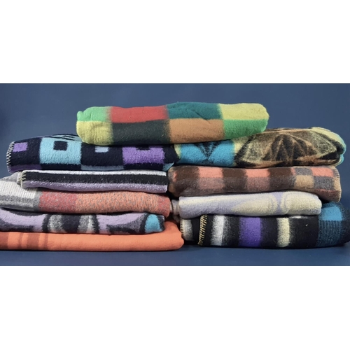 1563 - 10 vintage colourful blankets, mostly wool mix Dutch 'campervan' type including blankets labelled Te... 