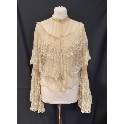 1568 - Collection of early 20th century clothing including an Edwardian lace blouse with pin tucked net yok... 