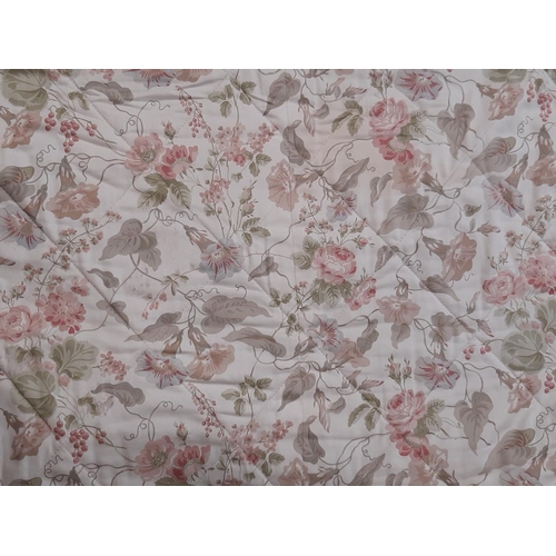 1571 - Large quilt by Laura Ashley in green/pink floral printed cotton with green check verso. 2.2x2.8m