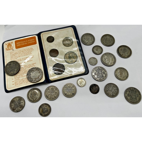 1379 - English silver currency pre 1947 a small amount pre 1920, 835g, together with later English currency