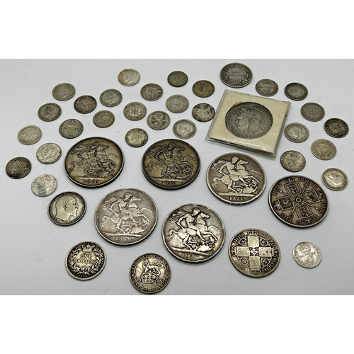 1380 - A collection of English silver coinage pre 1947 to include Victorian crowns, 1890, 1889, George IV e... 