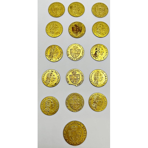 1381 - Over sixty gaming tokens in the form of Georgian half guineas