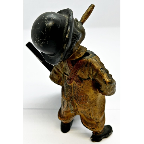 1404 - Vintage spelter advertising figure in the form of a young boy in dungarees smoking a large cigar and... 