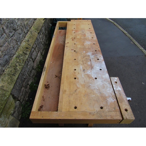 2059 - A Whitegate light beechwood work bench, incorporating a central frieze drawer and vices, 152cm wide ... 