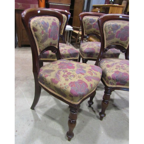 2155 - Set of four Victorian mahogany balloon back dining chairs with floral pattern upholstered seats and ... 