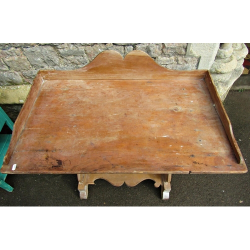 2179 - Unusual Victorian stripped pine washstand incorporating a frieze drawer within a shaped and scrolled... 