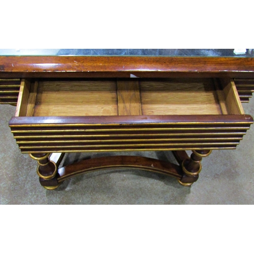 2187 - Good quality side / centre table with square inset mirror glass top, over a gilt highlighted reeded ... 