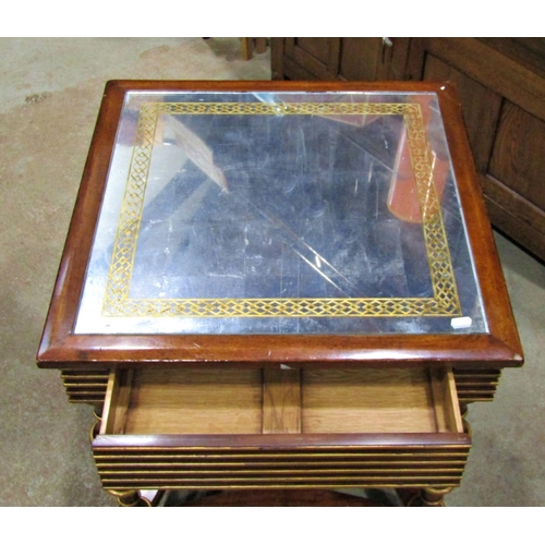 2187 - Good quality side / centre table with square inset mirror glass top, over a gilt highlighted reeded ... 