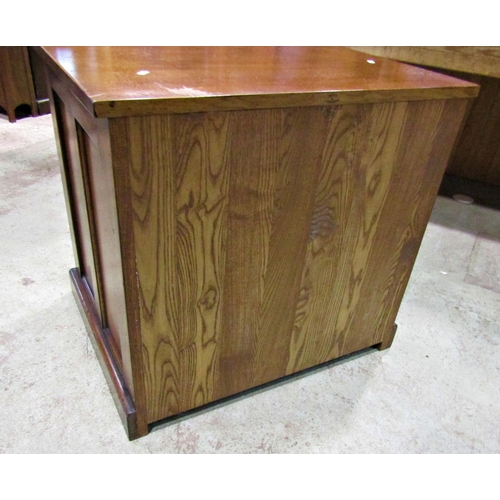 2188 - Good quality reproduction Georgian style low oak side cupboard enclosed by a pair of rectangular fie... 