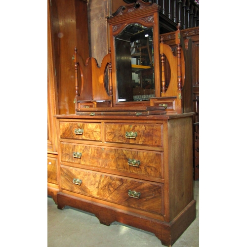 2202 - Edwardian walnut and figured walnut veneered bedroom pair, comprising double wardrobe and dressing c... 