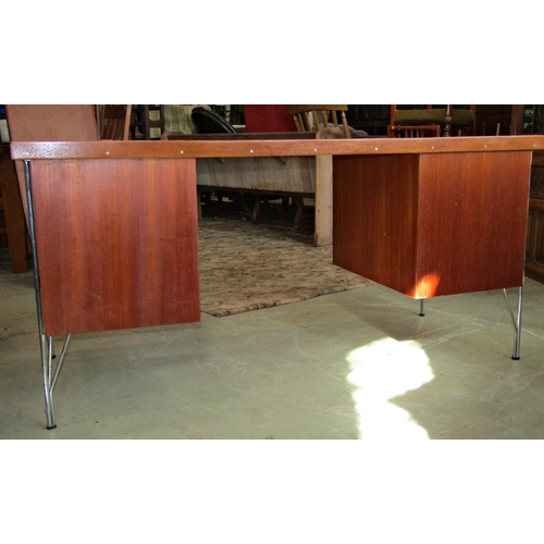 2284 - Mid 20th century modern Danflex systems Danish teak office desk  raised on hairpin metal legs 160cm ... 