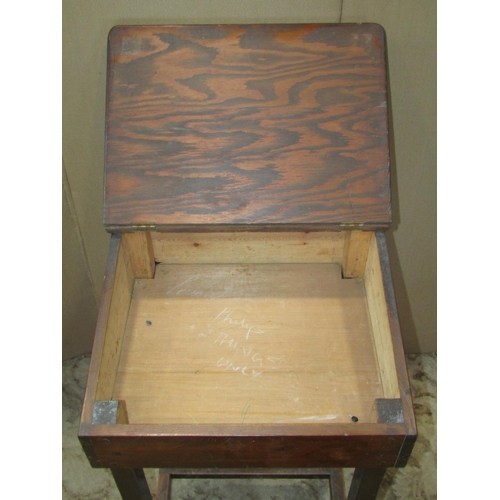 2322 - A simple vintage stained wooden child's desk containing wooden pencil/pen boxes