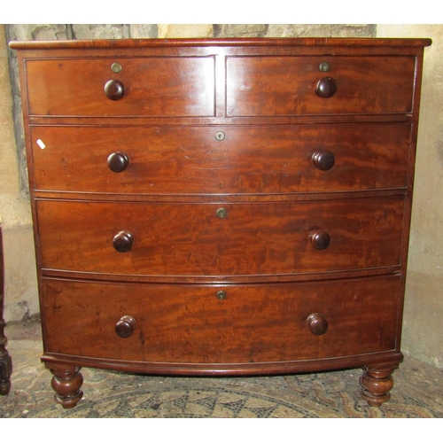 2389 - A 19th century mahogany bow fronted bedroom chest of three long and two short oak lined graduated dr... 