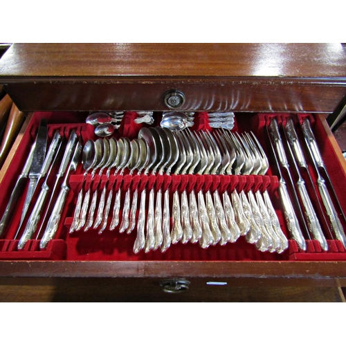 1209 - A Lambert & Blaber three drawer canteen of silver plate flatware, complete for twelve settings, main... 