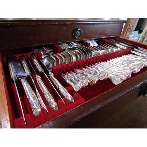 1209 - A Lambert & Blaber three drawer canteen of silver plate flatware, complete for twelve settings, main... 