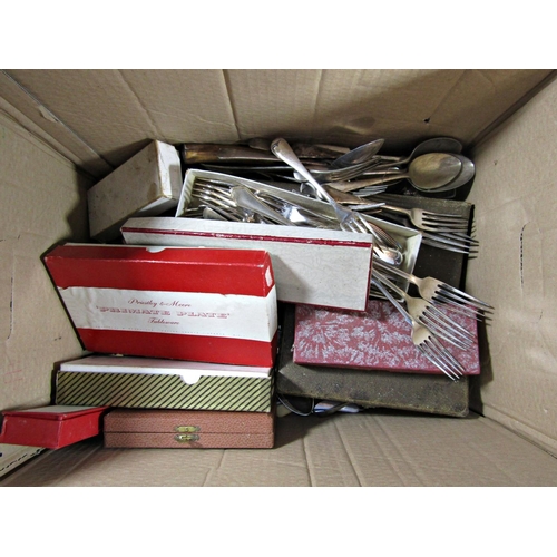 1211 - A large quantity of loose and boxed silver plated flatware, including an impressive antler handled c... 