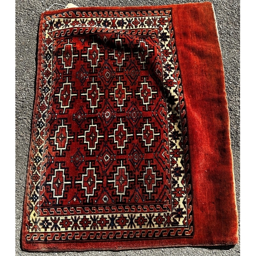 1631 - A North African Kilim eating mat with a zig-zag border , 130cm 130cm, together with a flat weave sad... 