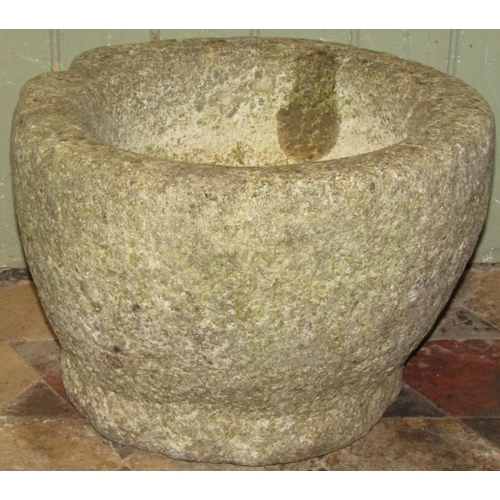 2084 - A early carved granite mortar (later adapted to a planter with drilled drainage hole) approx 43cm di... 