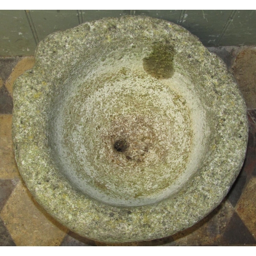 2084 - A early carved granite mortar (later adapted to a planter with drilled drainage hole) approx 43cm di... 