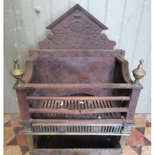 2087 - An antique Adams style cast iron and brass fire basket, with typical classical detail, together with... 