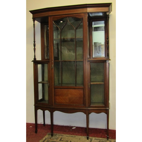 2098 - An inlaid Edwardian shallow breakfront display cabinet with banded detail enclosed by three glazed a... 