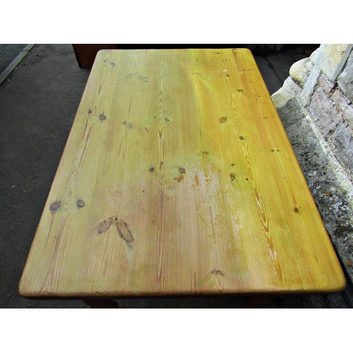 2356 - A Victorian style stripped pine farmhouse kitchen table of rectangular form with end frieze drawer r... 