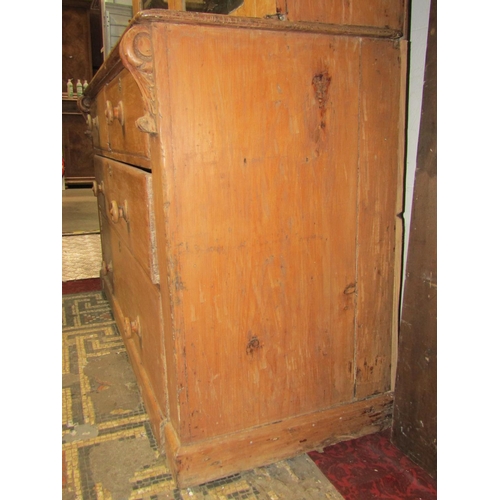 2365 - A Victorian stripped pine two sectional kitchen dresser, the base fitted with two long and two short... 