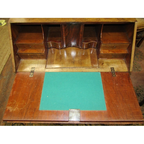 2571 - Antique Dutch walnut bureau of two long and two short drawers, with additional slide, the fall flap ... 