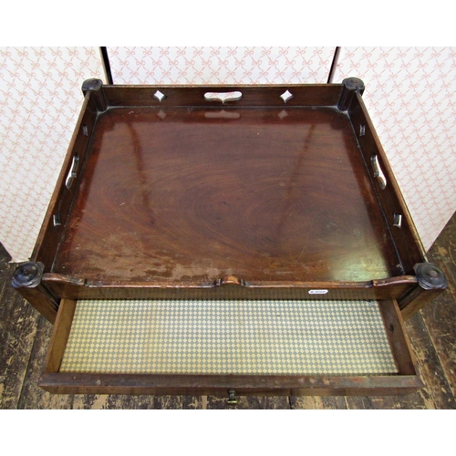 2583 - A Georgian mahogany tray top commode, the front elevation enclosed by a very shallow drawer, set wit... 