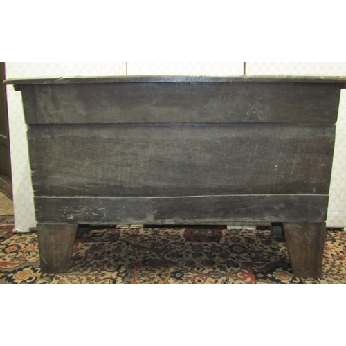 2602 - 18th century oak coffer, the front elevation with repeating flowerhead detail, 108cm wide