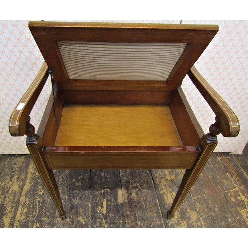 2613 - An Edwardian mahogany dressing table chair the box seat with rising lid, with string banded inlay