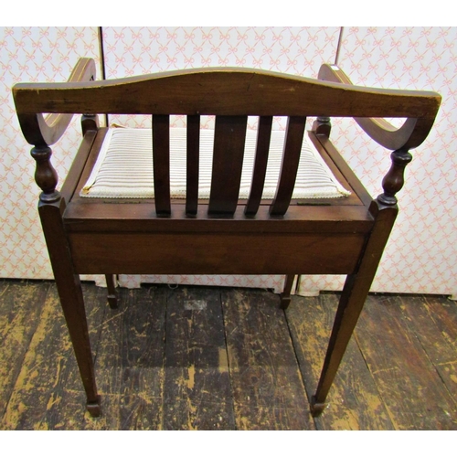 2613 - An Edwardian mahogany dressing table chair the box seat with rising lid, with string banded inlay