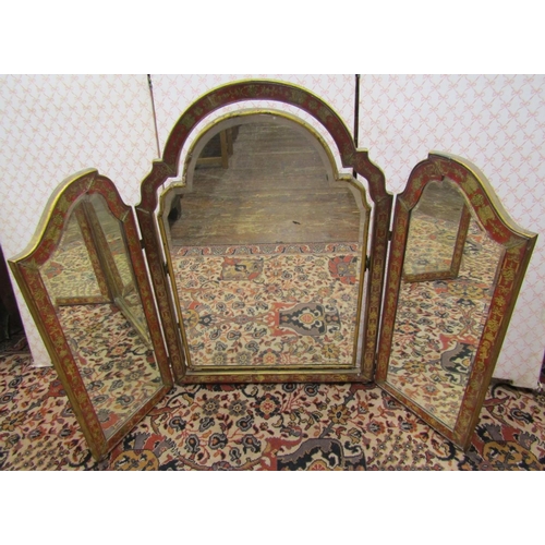 2634 - A large triple dressing mirror, the three mirror plates with bevelled edge borders, set within a fur... 