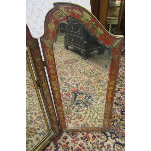 2634 - A large triple dressing mirror, the three mirror plates with bevelled edge borders, set within a fur... 