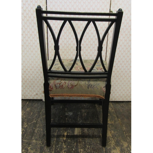 2638 - A single 19th century side chair with ebonised and gilt lined frame and hand worked tapestry seat