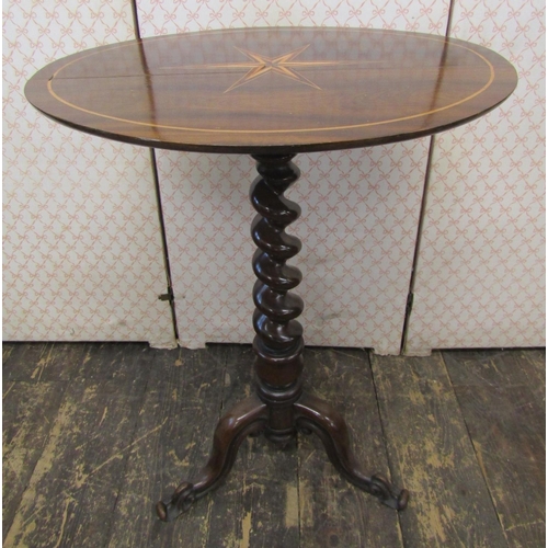 2639 - A Georgian mahogany occasional table, the oval top with starburst detail, raised on a tapering spira... 