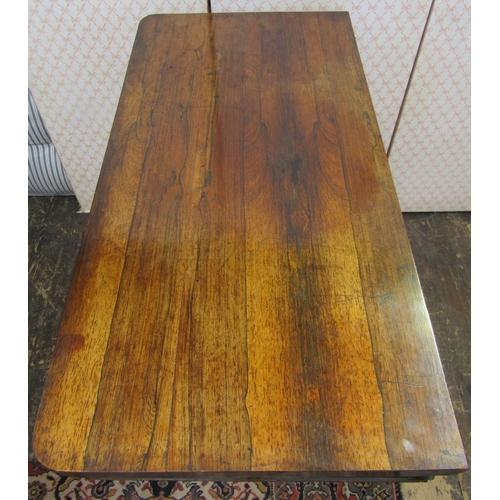 2641 - A late Regency rosewood foldover top card table on inverted octagonal tapering column and platform b... 