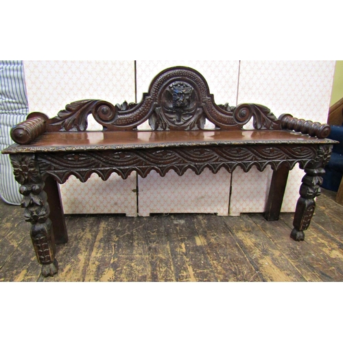 2646 - A Victorian oak hall bench with carved and pierced detail, 120cm wide